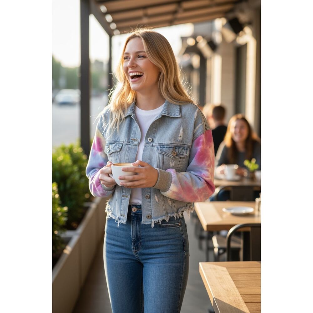 Dance & Marvel Cropped Jean Jacket - Size Medium‎